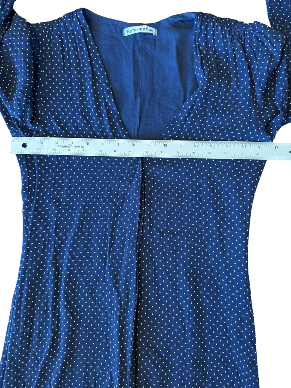 Reformation Navy Polka Dot Long Sleeve Midi Dress Women’s Size Med - Picture 8 of 11